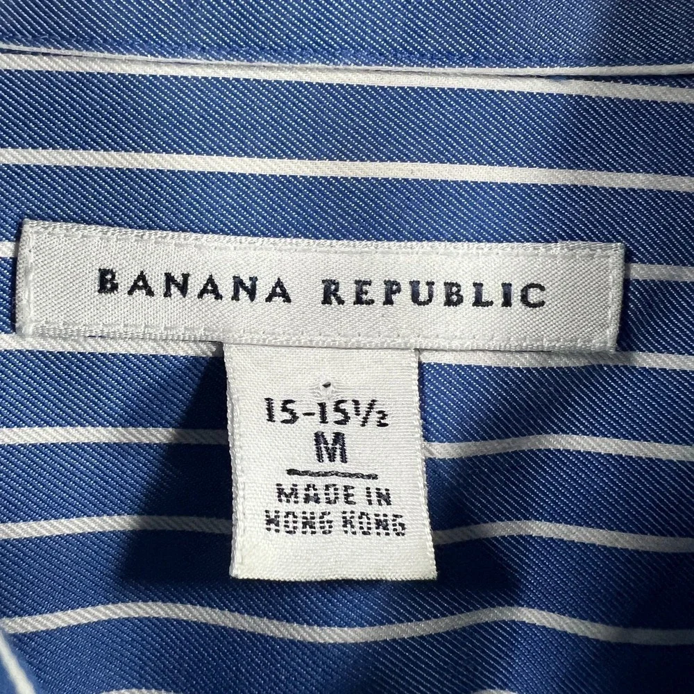 Banana Republic Shirt Mens 15-15.5 Medium Blue Striped Long‎ Sleeve Button Up
